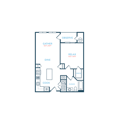 Floor plan for 1 bed, 1 bath, 829 sqft